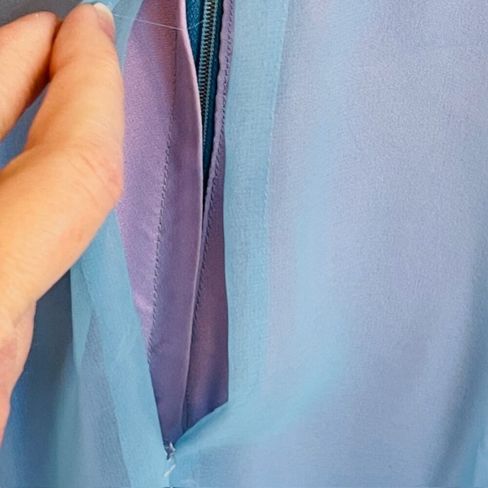 Vintage 70's Grecian Ethereal Chiffon Evening Gown Rhinestone Waist Ice Blue S - Picture 10 of 16